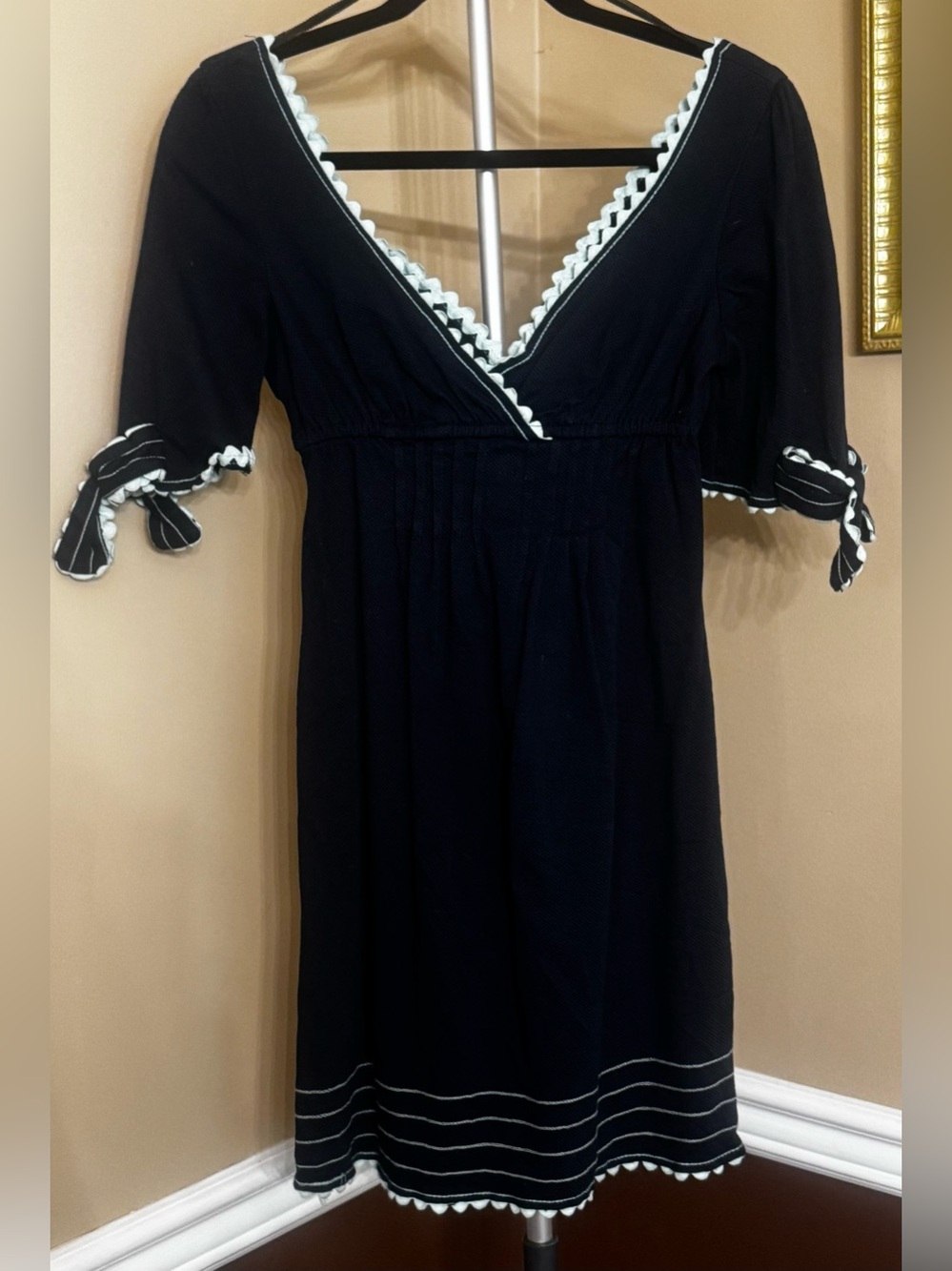 Judith March Navy Midi Dress with Aqua Trim